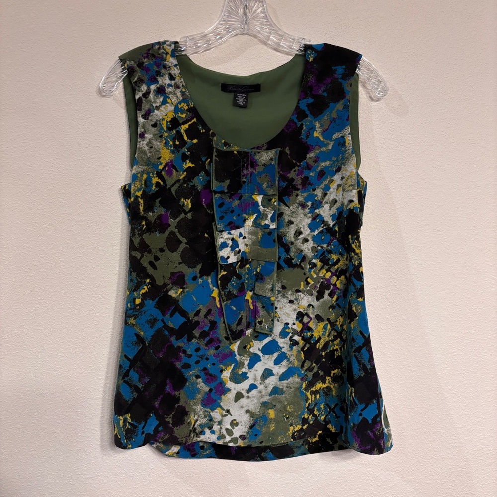 Kenneth Cole Women’s Green and Blue Abstract Sleeveless Blouse Tank Top SZ S/P/C